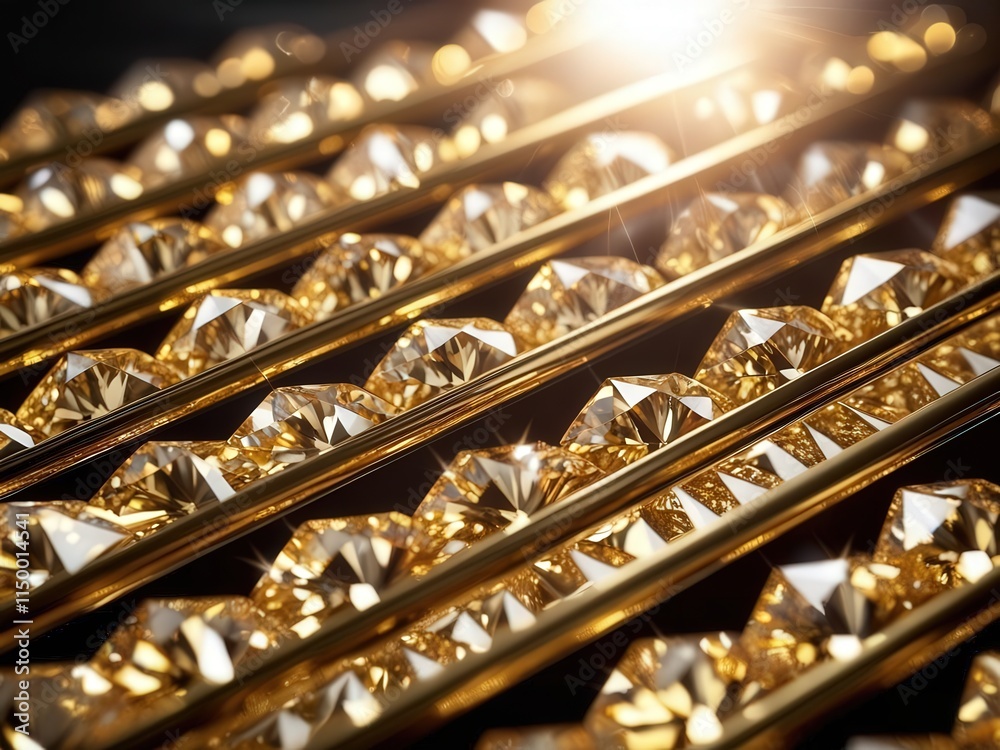 Luxury Gold Crystal Rows Sparkling Gems Elegant Design Precious Stones Shiny Texture Luxury Gold Crystal Rows Sparkling Gems Elegant Design Precious Stones Shiny Texture