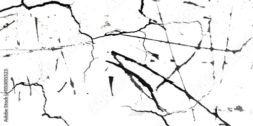Abstract white and black texture of a grunge concrete rusty wall with cracks and scratches background. Vector Transparent background of crack lines dry cracked earth overlay texture grunge distressed.