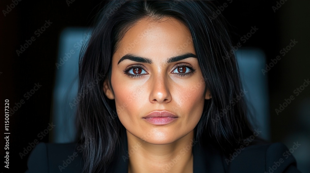 Portrait of a Confident and Beautiful Woman with Dark Hair and Brown Eyes Portrait of a Confident and Beautiful Woman with Dark Hair and Brown Eyes
