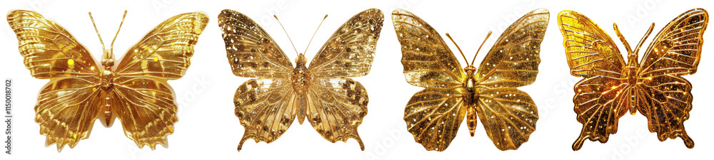 Fototapeta premium Golden butterfly png cut out element set, transparent background