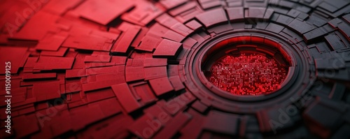 Abstract red and black textured pattern with a central circular design.