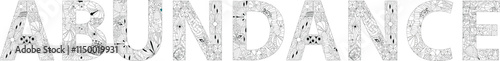 Word ABUNDANCE. Vector zentangle object for coloring