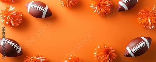 American Football Game Background with Orange Pom-poms.