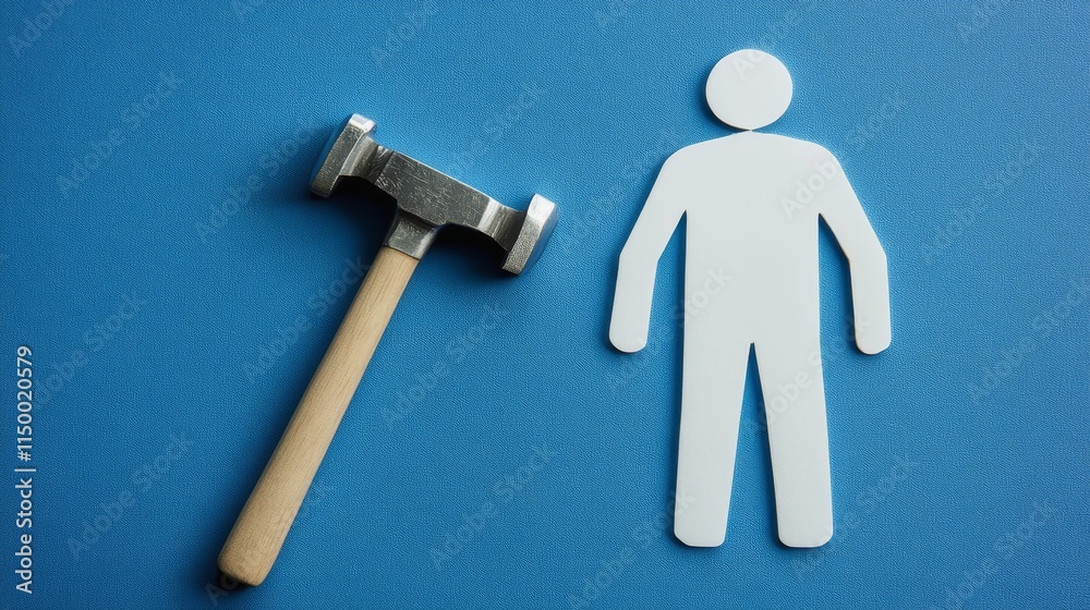 Hammer and Person Figure Vulnerability Threat and Risk Concept Hammer and Person Figure Vulnerability Threat and Risk Concept