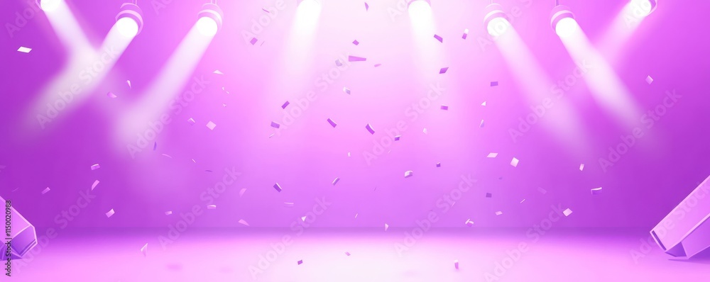 Obraz premium Purple stage with spotlights and confetti.