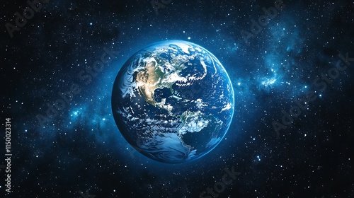 The Earth in space a blue night sky with stars