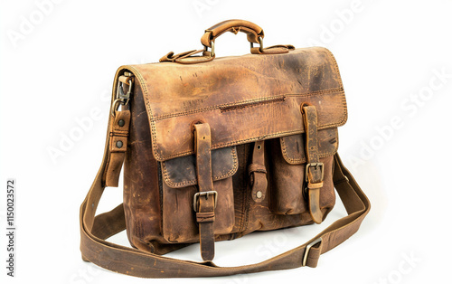 Trendy Distressed Leather Satchel on white background.PNG photo