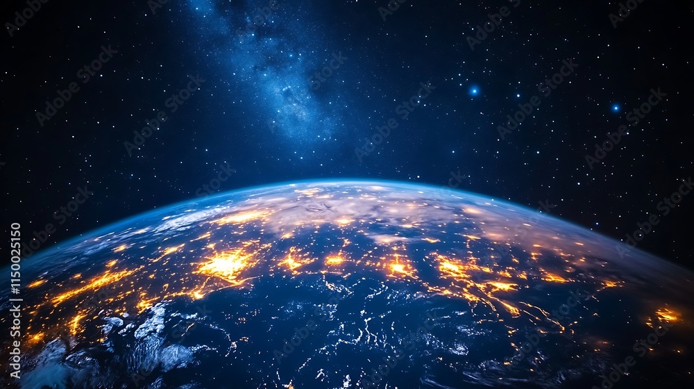 Fototapeta premium The Earth in space a blue night sky with stars