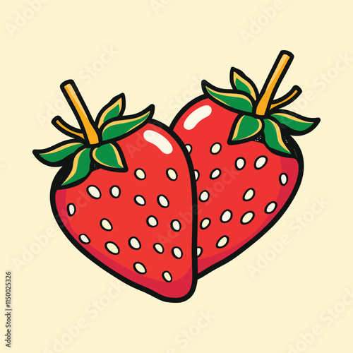 Vector illustration of Red strawberry cartoon drawing with white border