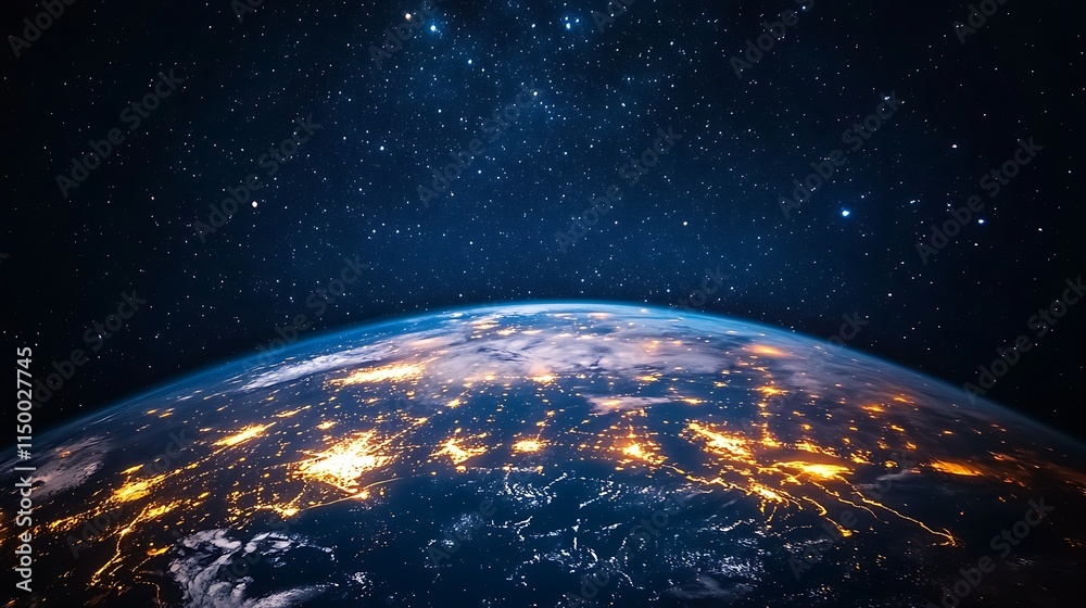 Obraz premium The Earth in space a blue night sky with stars