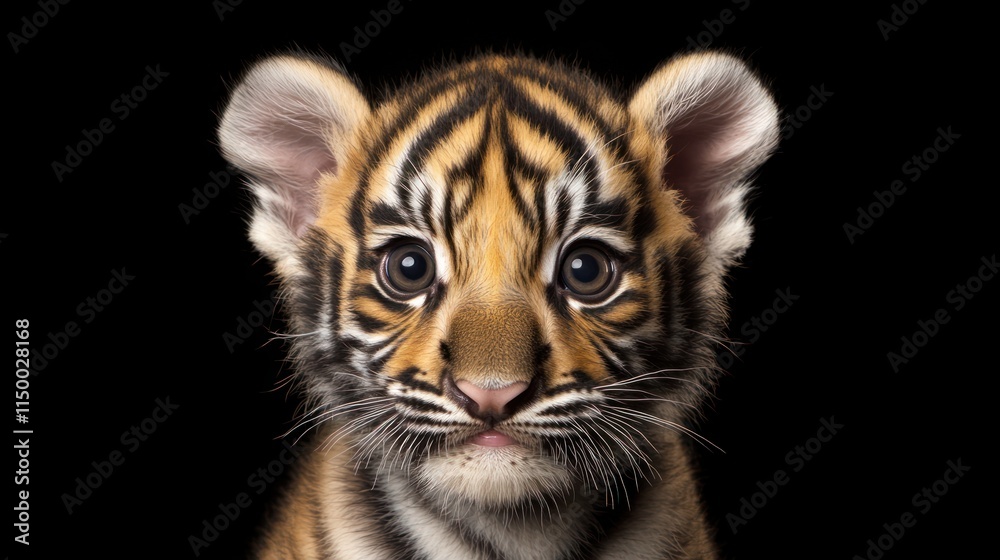 Adorable tiger cub portrait against black background. (2) Adorable tiger cub portrait against black background. (2)