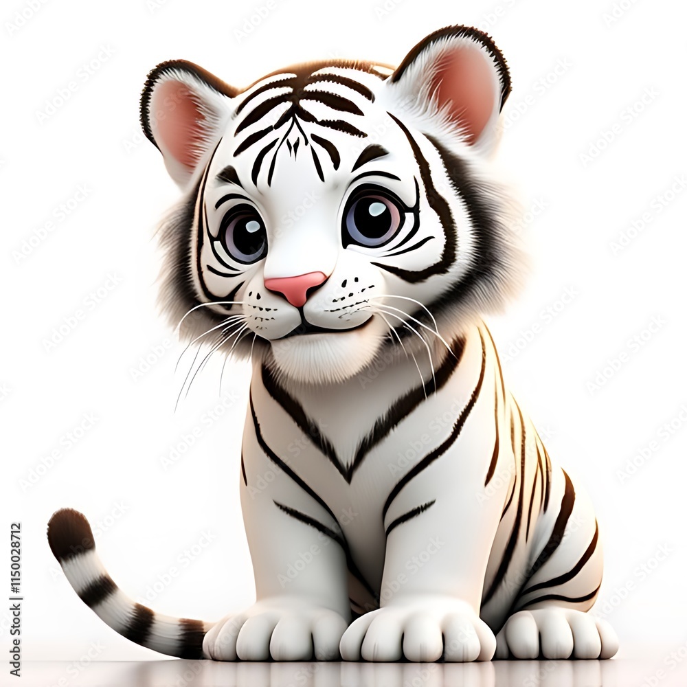 Obraz premium Photo of a white tiger, isolated on a white background, white tiger Generative AI