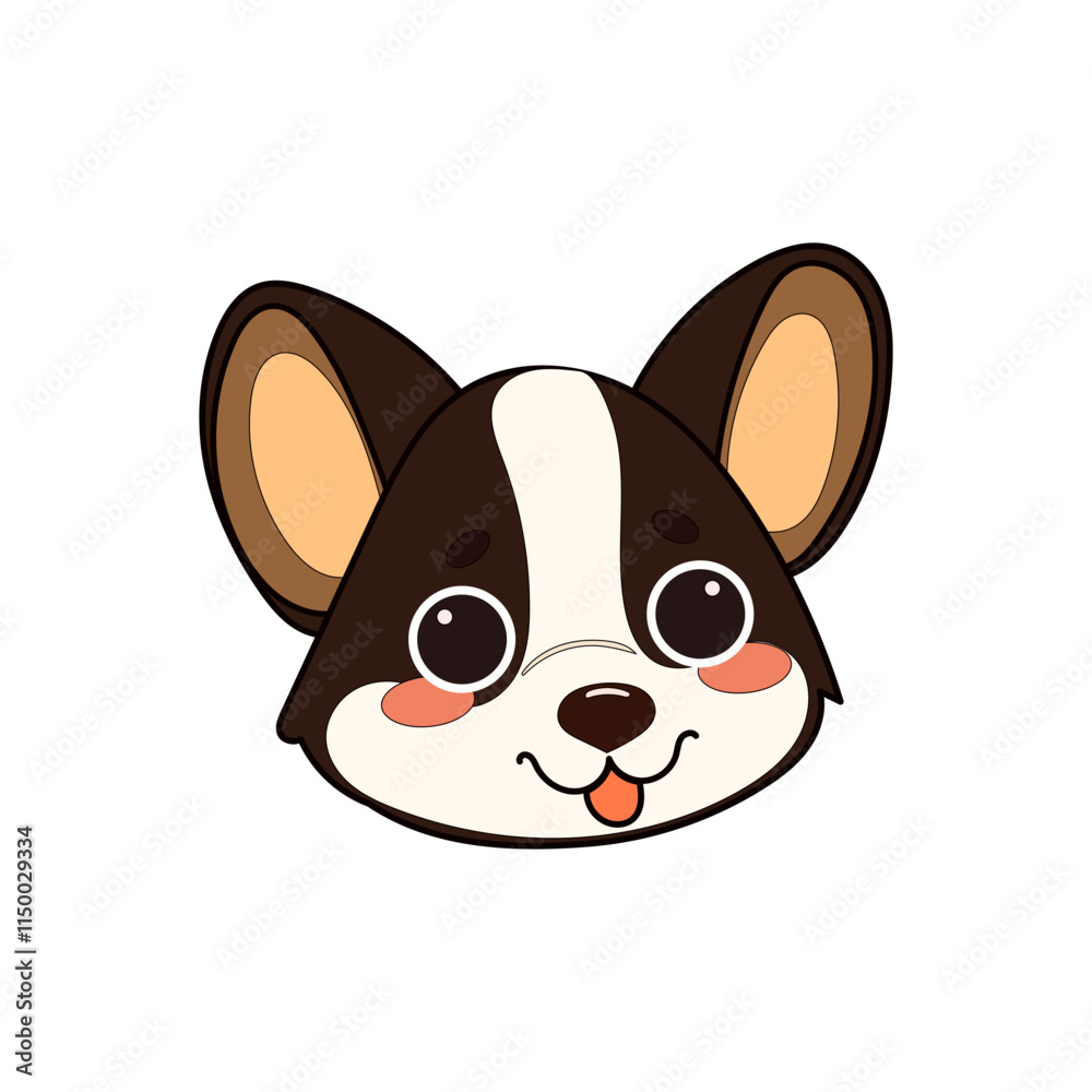 Kawaii Funny Corgi Dog Puppy Character Icon. Funny Cute Domestic Dog Animal Cartoon Doodle Element. Small Kawaii Fluffy Home Mascot. Positive Childish Decoration Symbol.	
