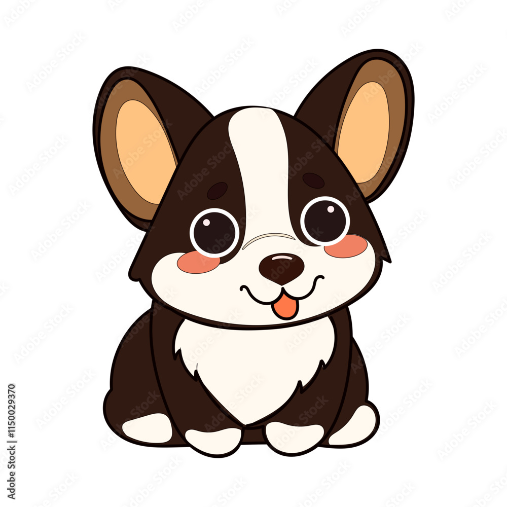 Kawaii Funny Corgi Dog Puppy Character Icon. Funny Cute Domestic Dog Animal Cartoon Doodle Element. Small Kawaii Fluffy Home Mascot. Positive Childish Decoration Symbol.	
