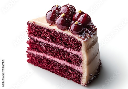 Delicious Red Velvet Cake Slice with Cherry Topping photo