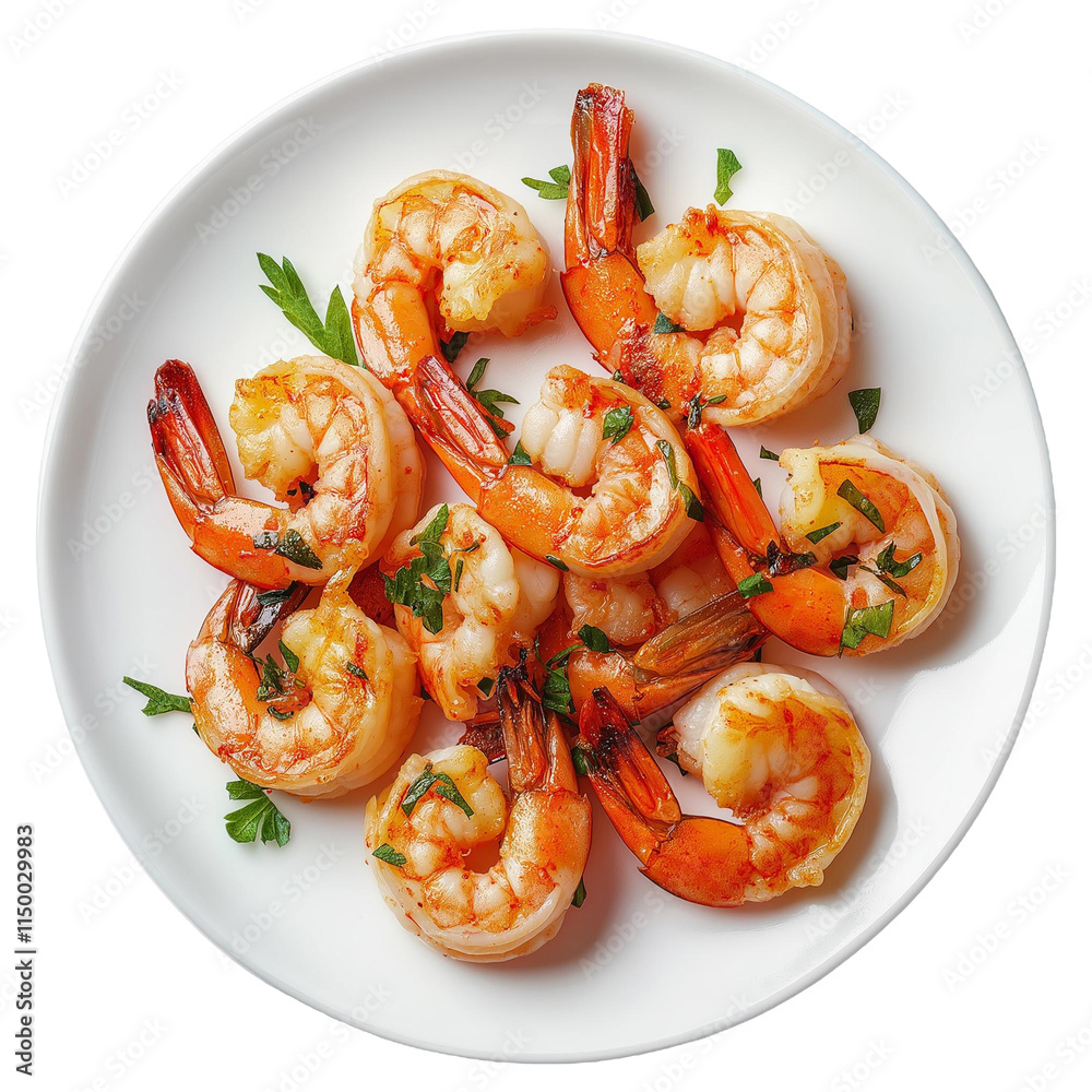 Shrimp on white plate on transparent background. Shrimp on white plate on transparent background.