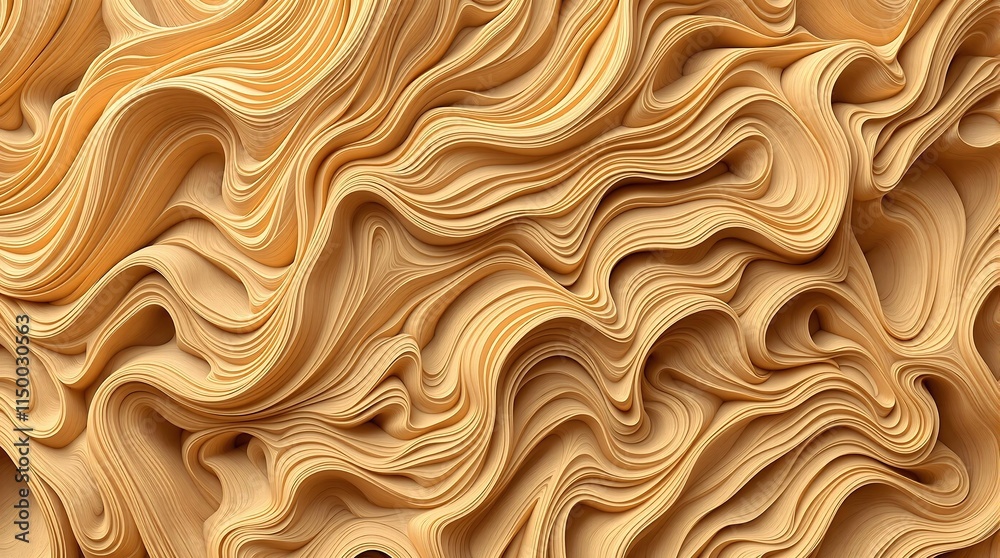 Abstract Background of Layered, Curving Beige Lines