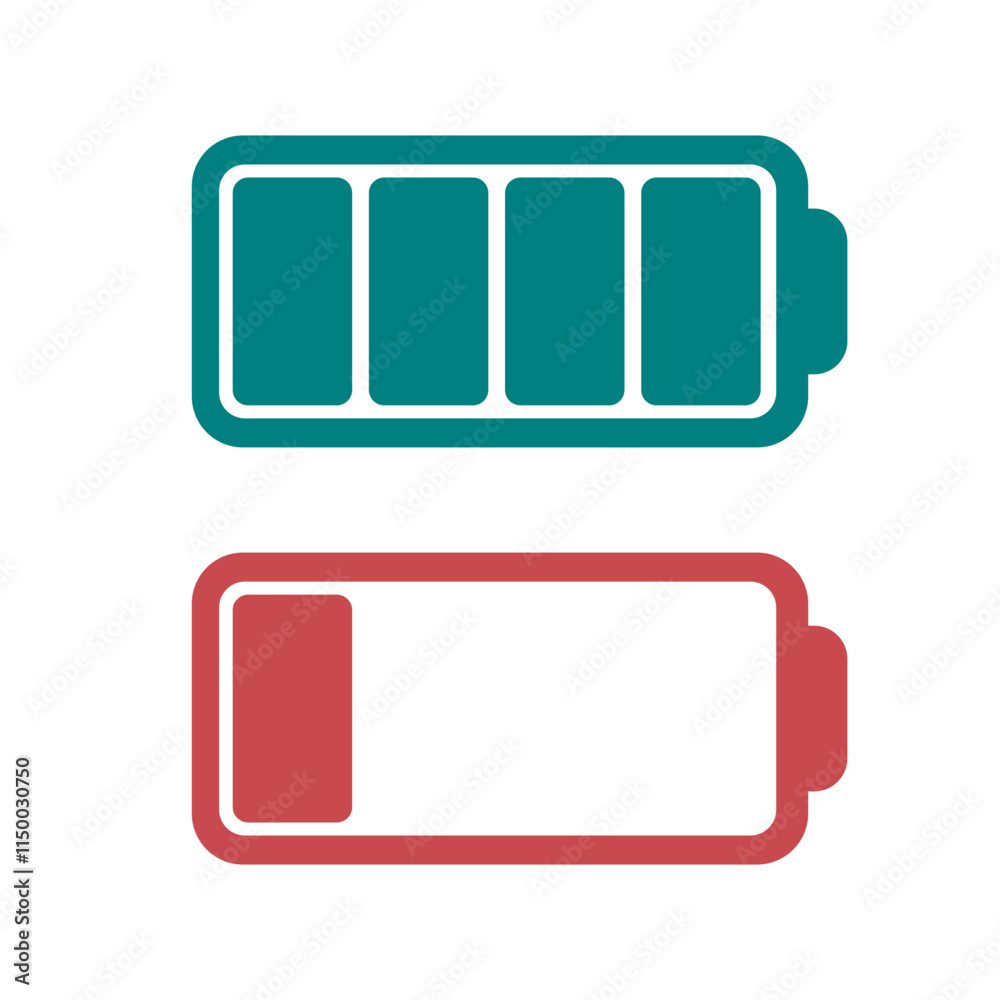 green and red battery icon indicator. recharge power level display. green and red battery icon indicator. recharge power level display.
