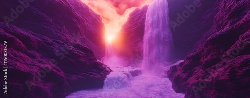 Wallpaper Mural Magical Waterfall Cascading Through Ethereal Mountain Ravine at Dusk Torontodigital.ca