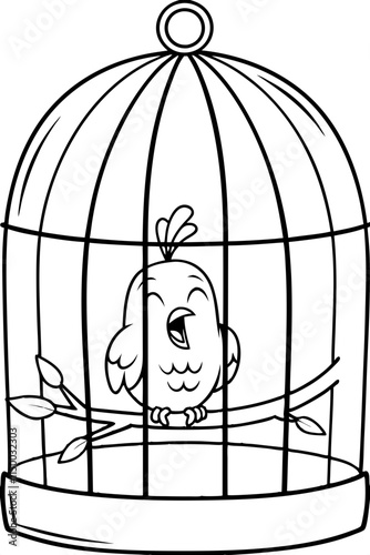 A bright yellow canary singing in a cage illustration perfect for nature and wildlife enthusiasts.
