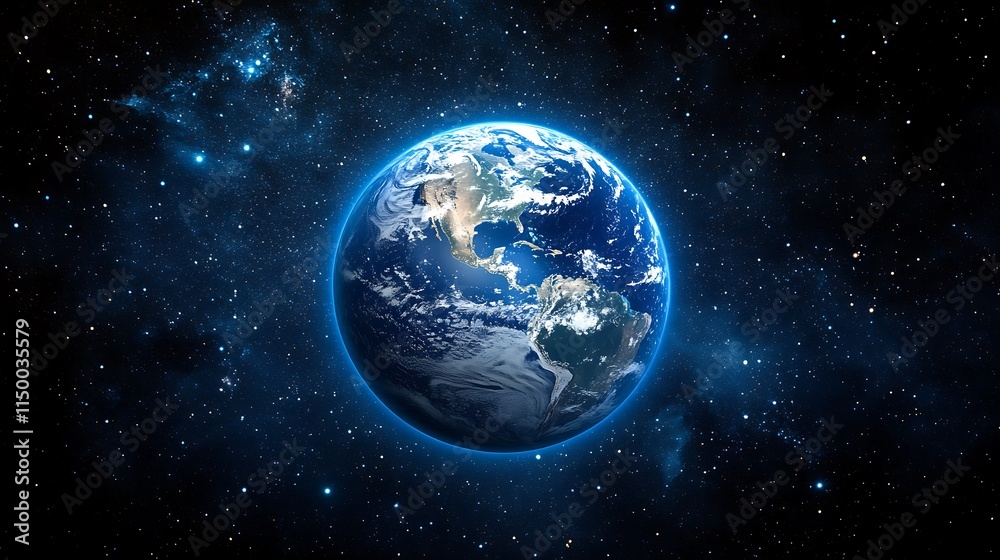 Obraz premium The Earth with blue lights from the city a dark sky galaxy space