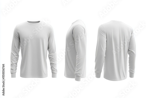 White long sleeve t-shirt mockup, front, side, back views. (2)