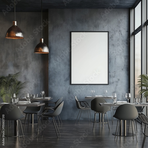 Mock-Up Poster Frame in Modern Cafe Interior - 3D Render