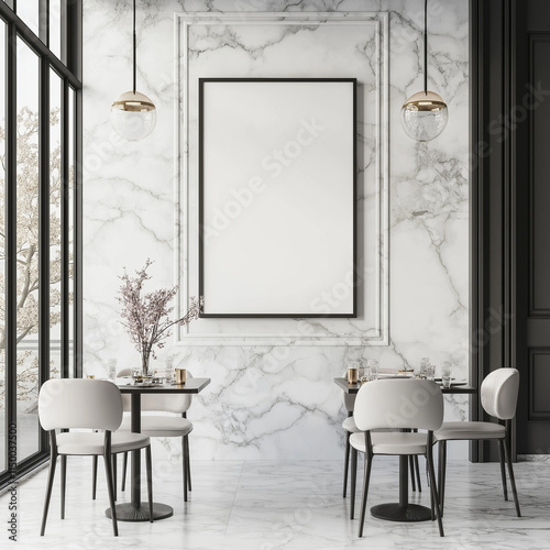 Mock-Up Poster Frame in Modern Cafe Interior - 3D Render