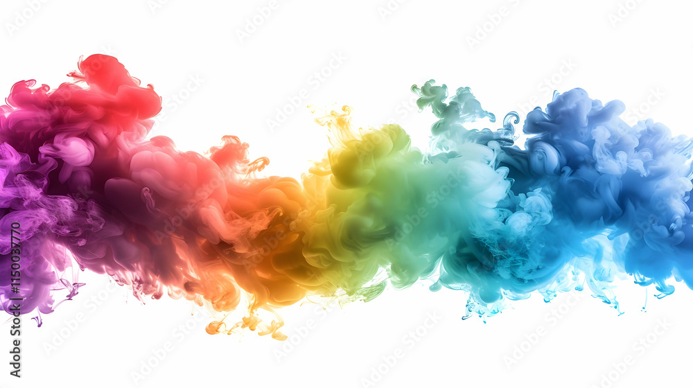 Fototapeta premium Vibrant Rainbow Ink Clouds Against a White Background