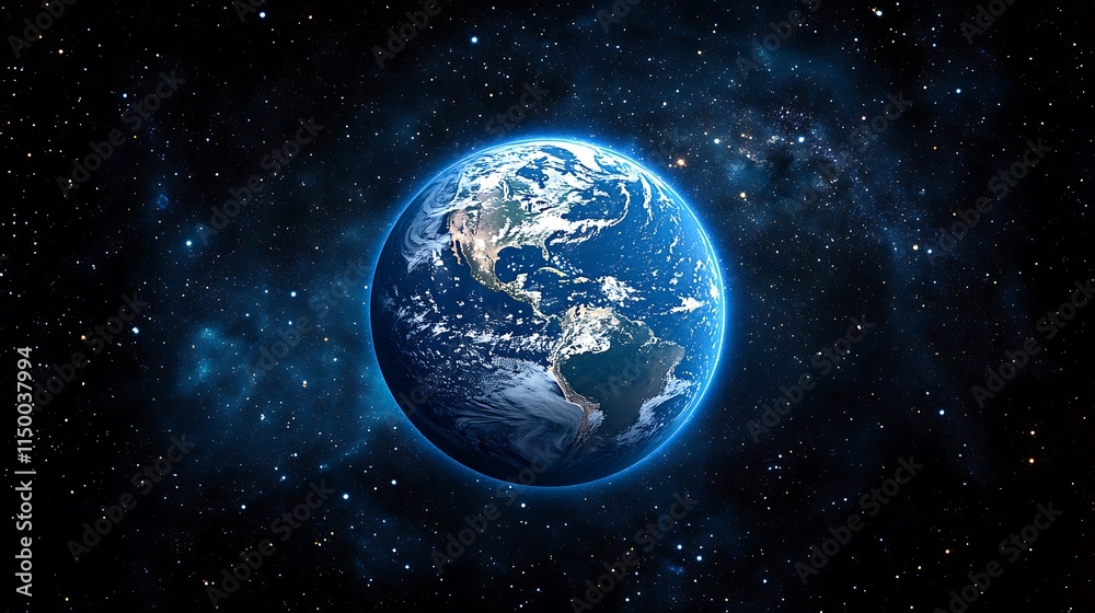 The Earth with blue lights from the city a dark sky galaxy space The Earth with blue lights from the city a dark sky galaxy space