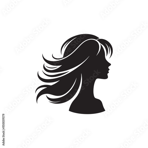 Black Color Woman Hairstyle silhouette design Vector Illustration, Solid White Background 35.eps