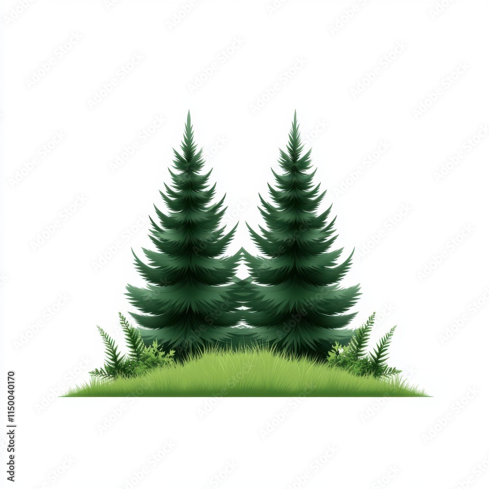 Fototapeta premium Lush green forest illustration natural scenic view simple art design tranquil environment vibrant perspective