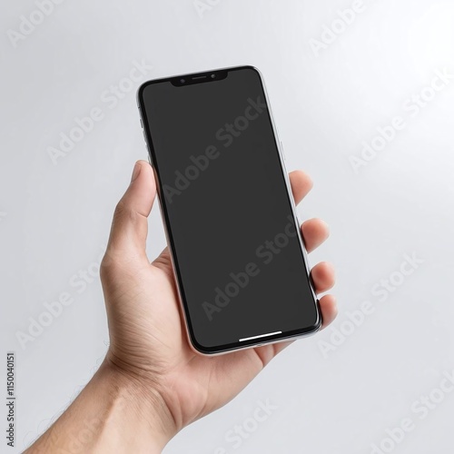 modern smartphone with transparent screen in left hand on transparent background, smartphone in hand, png mockup for any background and any image on the screen, generative ai