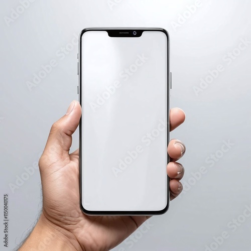 modern smartphone with transparent screen in left hand on transparent background, smartphone in hand, png mockup for any background and any image on the screen, generative ai
