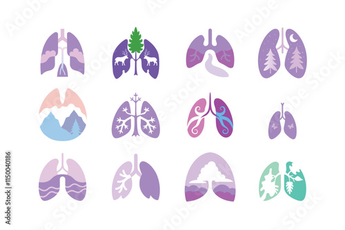 Funny Human Lung Silhouette with Forest Pastel Vector Art