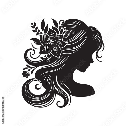 Black Color Woman Hairstyle silhouette design Vector Illustration, Solid White Background 41.eps