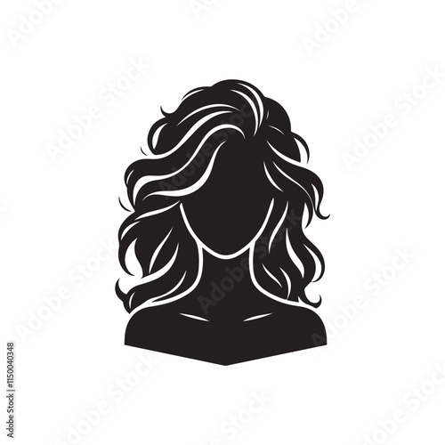 Black Color Woman Hairstyle silhouette design Vector Illustration, Solid White Background 40.eps