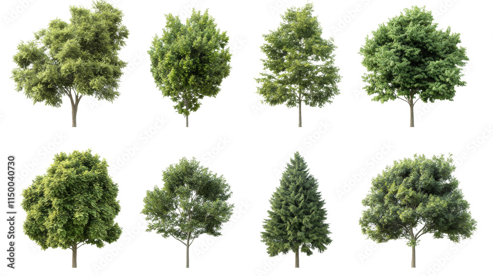 Diverse green trees collection nature background high-quality images for design use Diverse green trees collection nature background high-quality images for design use