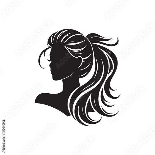 Black Color Woman Hairstyle silhouette design Vector Illustration, Solid White Background 44.eps