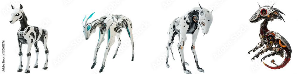 Four different robot animals are shown in a row Four different robot animals are shown in a row