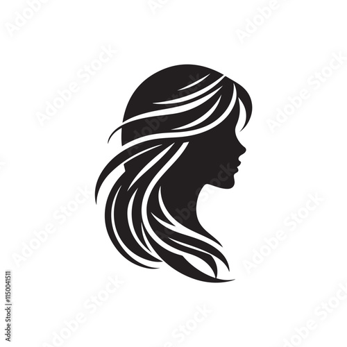 Black Color Woman Hairstyle silhouette design Vector Illustration, Solid White Background 48.eps