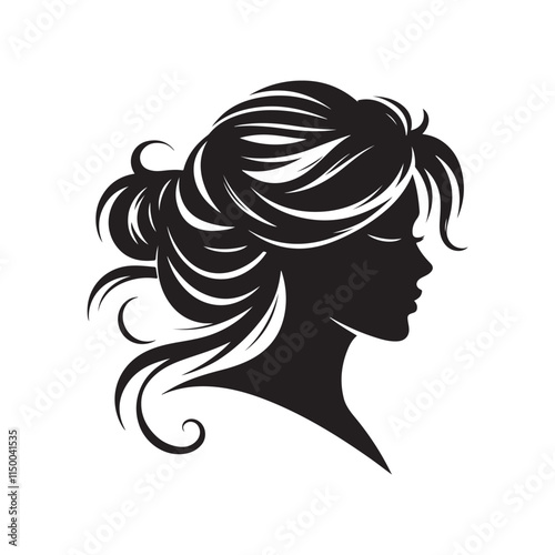 Black Color Woman Hairstyle silhouette design Vector Illustration, Solid White Background 49.eps