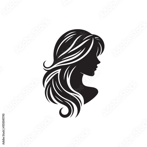 Black Color Woman Hairstyle silhouette design Vector Illustration, Solid White Background 51.eps