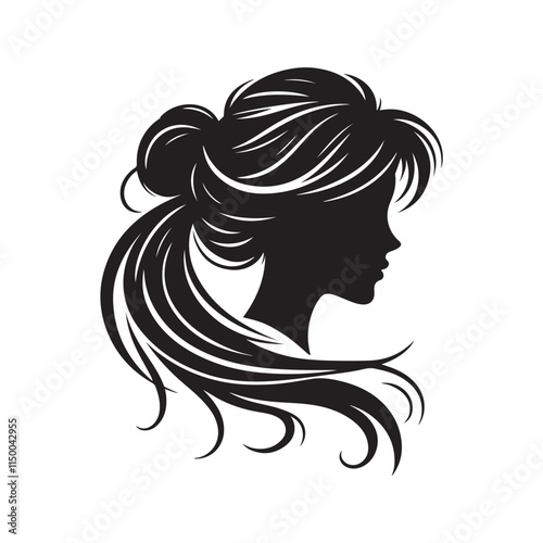 Black Color Woman Hairstyle silhouette design Vector Illustration, Solid White Background 57.eps