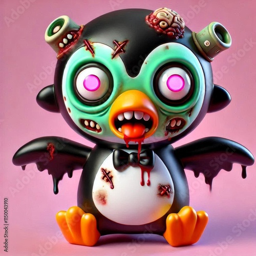 Cute Penguin Zombie Cartoon 3d Generative aI
 photo