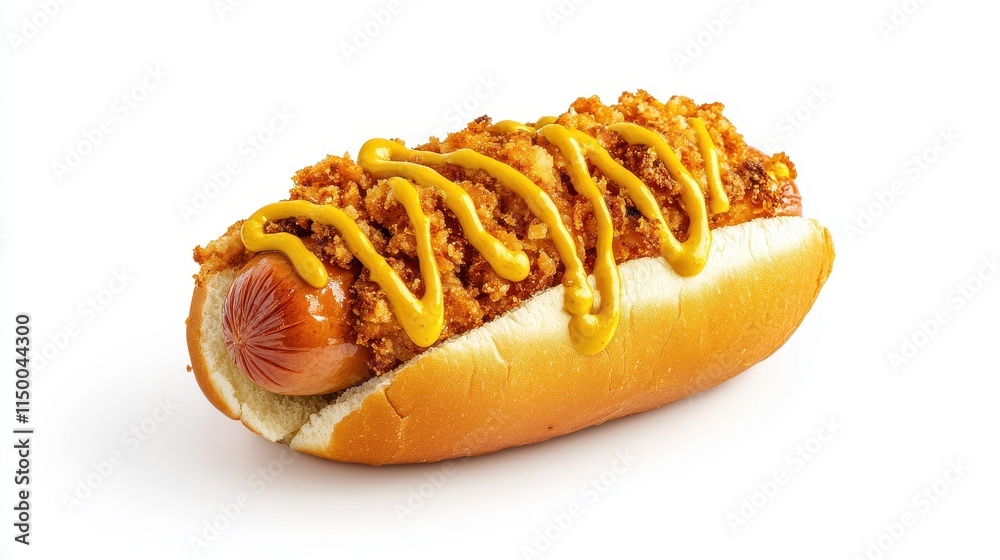 Delicious Hot Dog in Golden Brown Bun with Mustard Delicious Hot Dog in Golden Brown Bun with Mustard