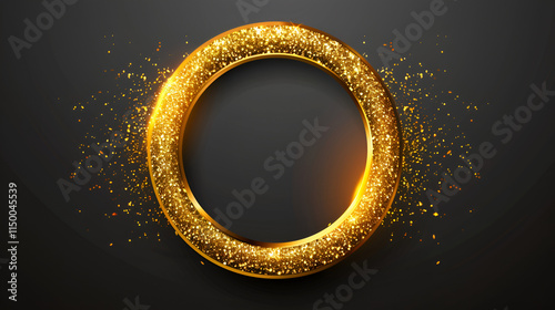 Gold sparkling ring with glitter on black bacground