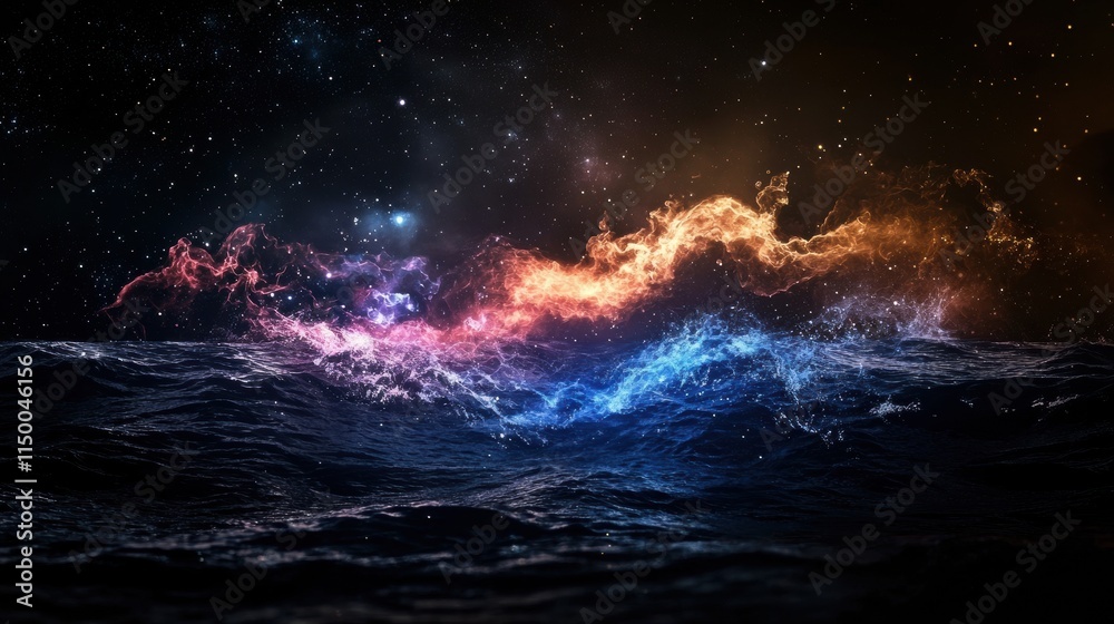 Colorful Waves with Cosmic Effects in Dark Background Colorful Waves with Cosmic Effects in Dark Background