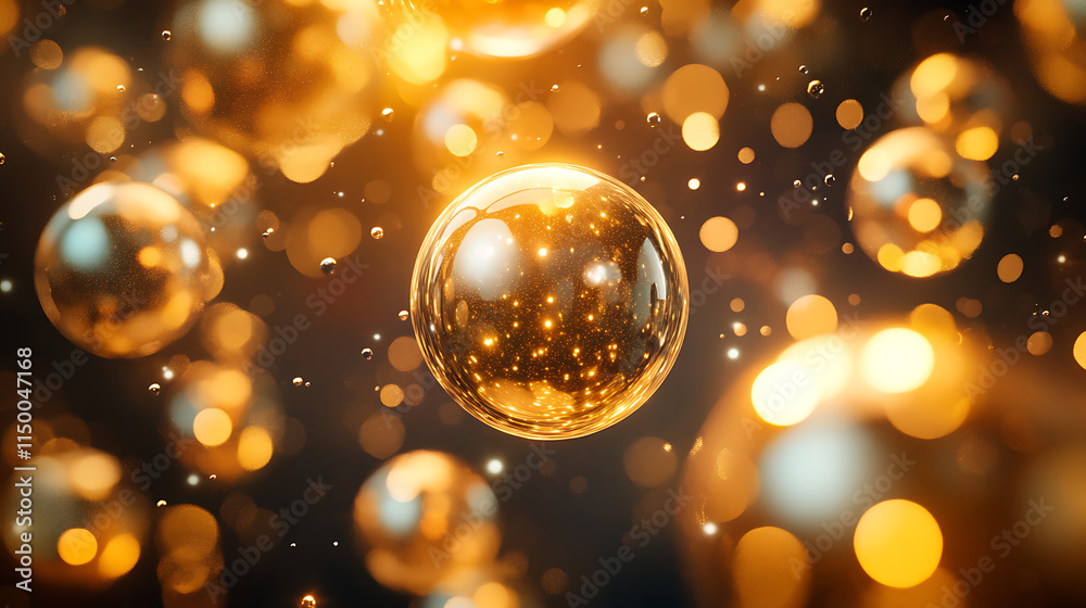 Golden Sphere Symphony: Abstract art featuring a mesmerizing array of golden spheres, shimmering with light and creating a sense of depth and movement. Perfect for luxury, technology. Golden Sphere Symphony: Abstract art featuring a mesmerizing array of golden spheres, shimmering with light and creating a sense of depth and movement. Perfect for luxury, technology.