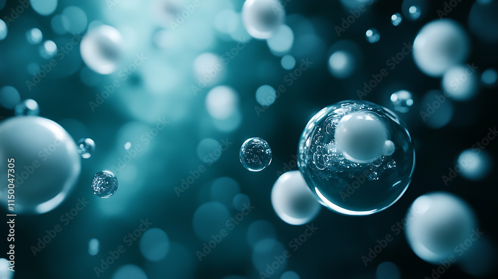 Aqua Cellular Dance: Abstract microscopic view of cells or bubbles floating in a teal liquid, evoking a sense of scientific discovery and natural wonder. Aqua Cellular Dance: Abstract microscopic view of cells or bubbles floating in a teal liquid, evoking a sense of scientific discovery and natural wonder.